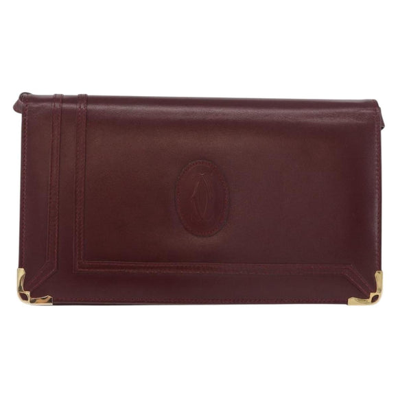 CARTIER Must Line Shoulder Bag Leather Bordeaux Gold Auth bs34921A