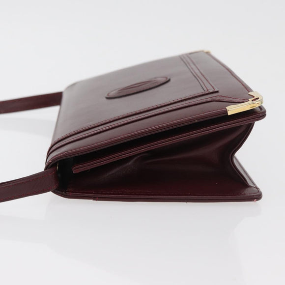 CARTIER Must Line Shoulder Bag Leather Bordeaux Gold Auth bs34921A