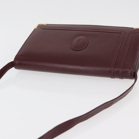 CARTIER Must Line Shoulder Bag Leather Bordeaux Gold Auth bs34921A
