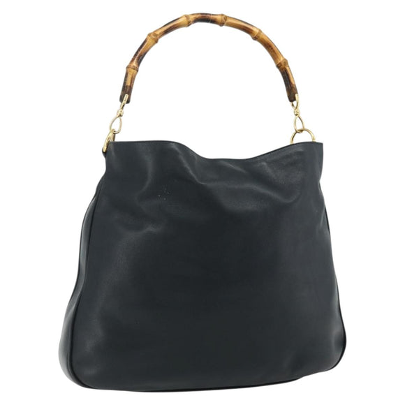 GUCCI Bamboo Shoulder Bag Leather Black Gold 001 1577 2615 Auth bs34923