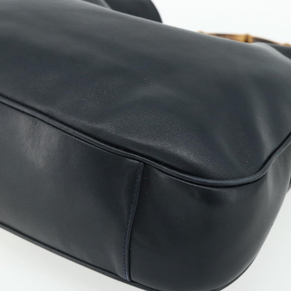 GUCCI Bamboo Shoulder Bag Leather Black Gold 001 1577 2615 Auth bs34923