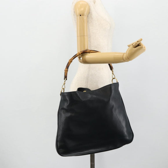 GUCCI Bamboo Shoulder Bag Leather Black Gold 001 1577 2615 Auth bs34923