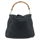 GUCCI Bamboo Shoulder Bag Leather Black Gold 001 1577 2615 Auth bs34923-13