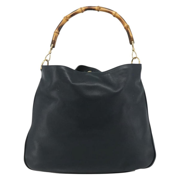 GUCCI Bamboo Shoulder Bag Leather Black Gold 001 1577 2615 Auth bs34923