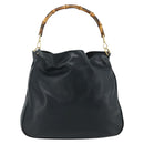 GUCCI Bamboo Shoulder Bag Leather Black Gold 001 1577 2615 Auth bs34923-2