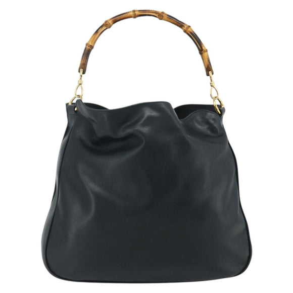 GUCCI Bamboo Shoulder Bag Leather Black Gold 001 1577 2615 Auth bs34923