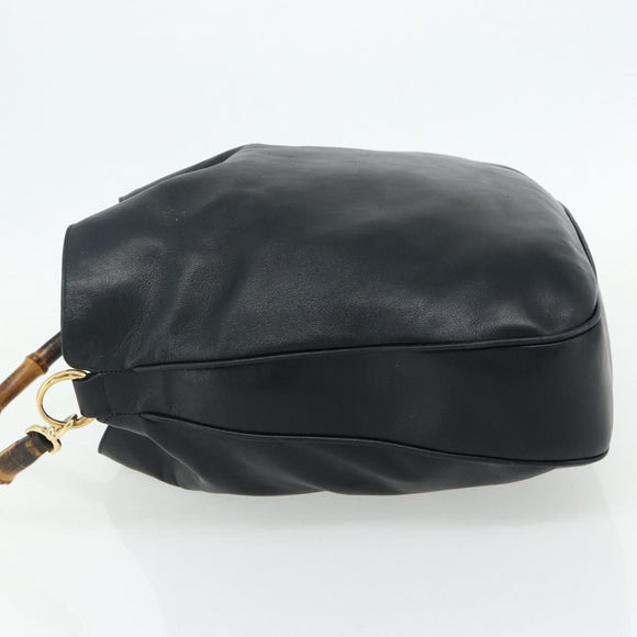 GUCCI Bamboo Shoulder Bag Leather Black Gold 001 1577 2615 Auth bs34923