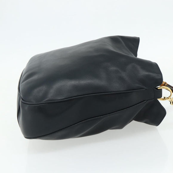 GUCCI Bamboo Shoulder Bag Leather Black Gold 001 1577 2615 Auth bs34923