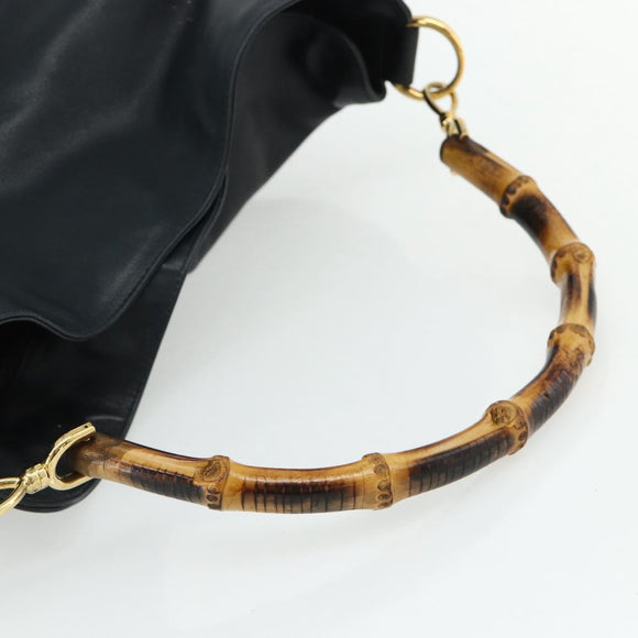 GUCCI Bamboo Shoulder Bag Leather Black Gold 001 1577 2615 Auth bs34923