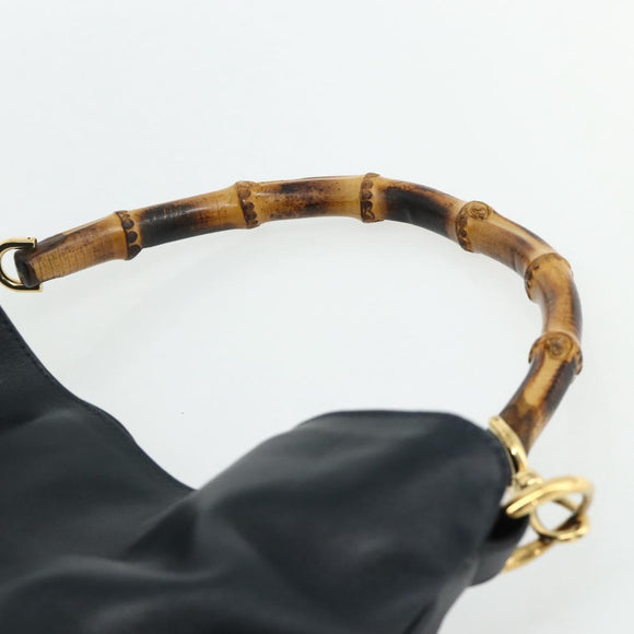 GUCCI Bamboo Shoulder Bag Leather Black Gold 001 1577 2615 Auth bs34923