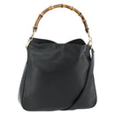 GUCCI Bamboo Hand Bag Leather 2way Black Gold 001 2123 1638 Auth bs34924-1