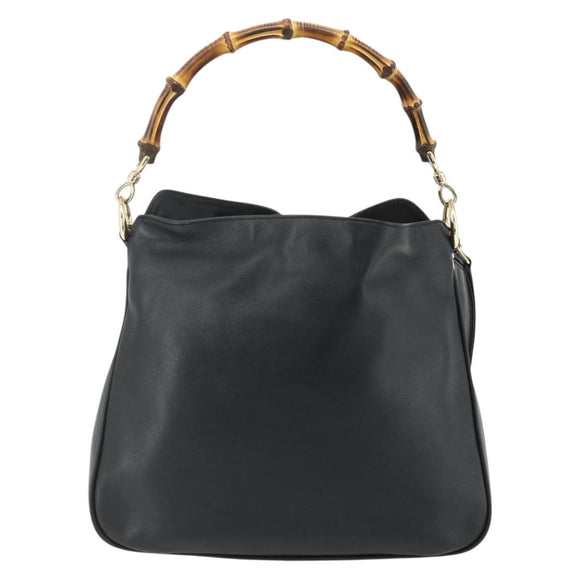 GUCCI Bamboo Hand Bag Leather 2way Black Gold 001 2123 1638 Auth bs34924