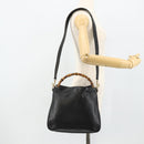 GUCCI Bamboo Hand Bag Leather 2way Black Gold 001 2123 1638 Auth bs34924-23