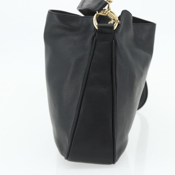 GUCCI Bamboo Hand Bag Leather 2way Black Gold 001 2123 1638 Auth bs34924