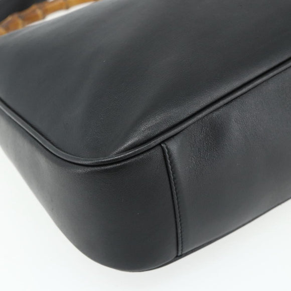GUCCI Bamboo Shoulder Bag Leather 2way Black Gold 001 3444 1638 Auth bs34925