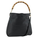 GUCCI Bamboo Shoulder Bag Leather 2way Black Gold 001 3444 1638 Auth bs34925-1