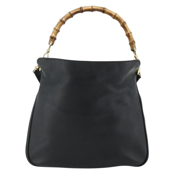 GUCCI Bamboo Shoulder Bag Leather 2way Black Gold 001 3444 1638 Auth bs34925