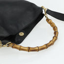 GUCCI Bamboo Shoulder Bag Leather 2way Black Gold 001 3444 1638 Auth bs34925-7