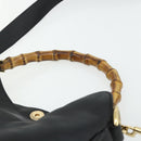 GUCCI Bamboo Shoulder Bag Leather 2way Black Gold 001 3444 1638 Auth bs34925-8