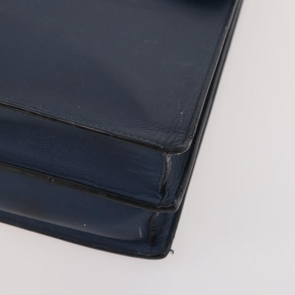 LOEWE Anagram Business Bag Leather 2way Navy Silver Auth bs34926