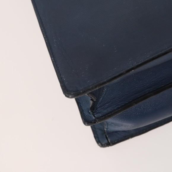 LOEWE Anagram Business Bag Leather 2way Navy Silver Auth bs34926