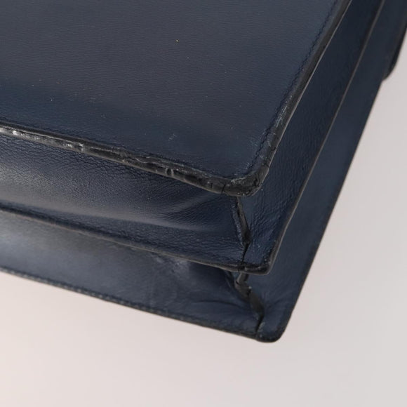 LOEWE Anagram Business Bag Leather 2way Navy Silver Auth bs34926