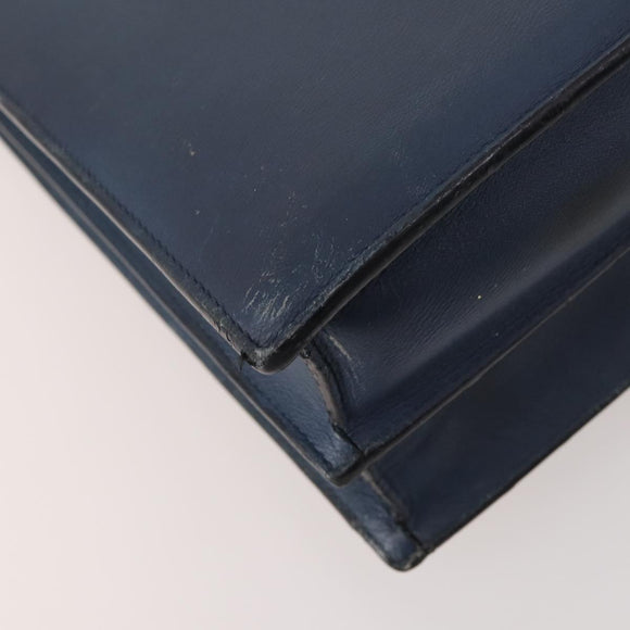 LOEWE Anagram Business Bag Leather 2way Navy Silver Auth bs34926