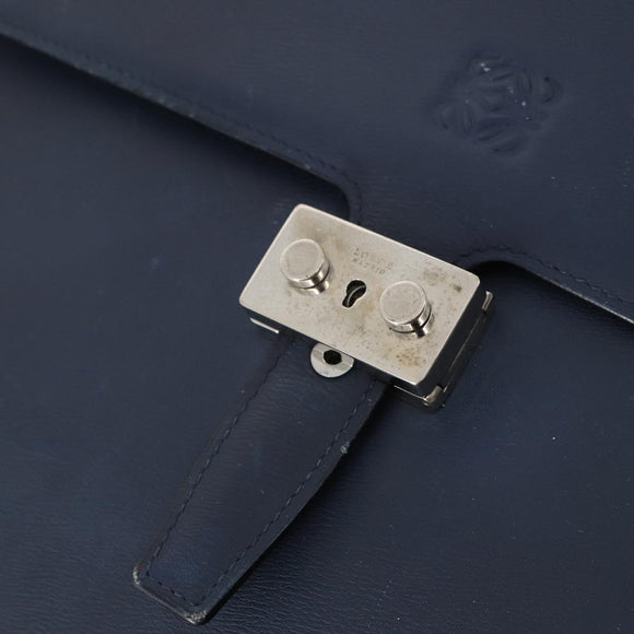 LOEWE Anagram Business Bag Leather 2way Navy Silver Auth bs34926