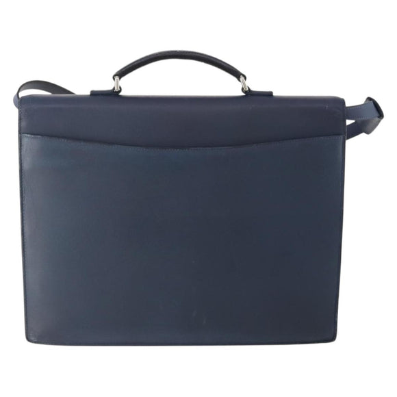LOEWE Anagram Business Bag Leather 2way Navy Silver Auth bs34926