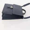 LOEWE Anagram Business Bag Leather 2way Navy Silver Auth bs34926-4
