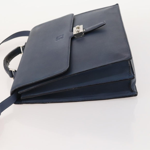 LOEWE Anagram Business Bag Leather 2way Navy Silver Auth bs34926