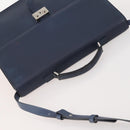 LOEWE Anagram Business Bag Leather 2way Navy Silver Auth bs34926-6