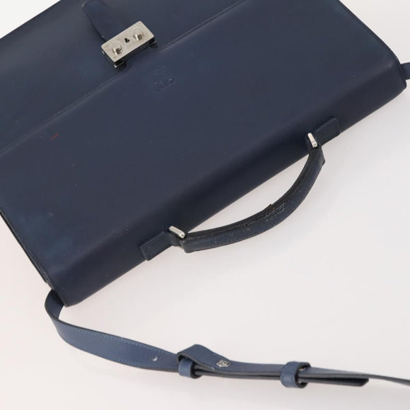 LOEWE Anagram Business Bag Leather 2way Navy Silver Auth bs34926