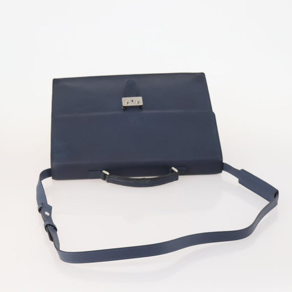 LOEWE Anagram Business Bag Leather 2way Navy Silver Auth bs34926