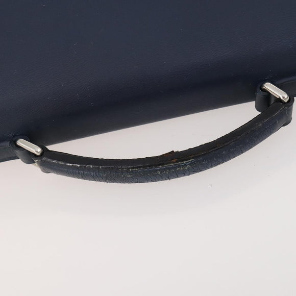 LOEWE Anagram Business Bag Leather 2way Navy Silver Auth bs34926