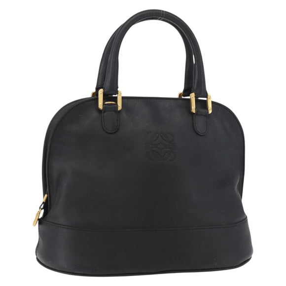 LOEWE Anagram Hand Bag Leather Black Gold Auth bs34927