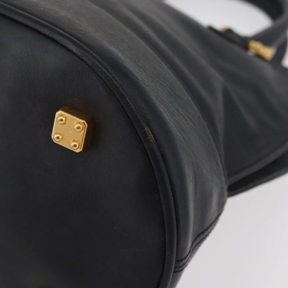 LOEWE Anagram Hand Bag Leather Black Gold Auth bs34927