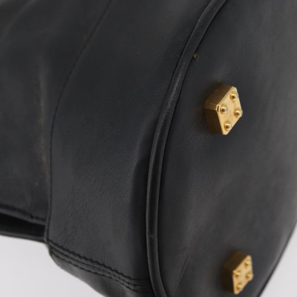 LOEWE Anagram Hand Bag Leather Black Gold Auth bs34927