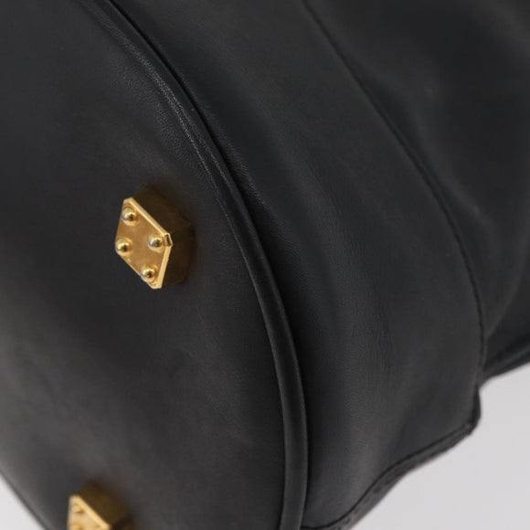LOEWE Anagram Hand Bag Leather Black Gold Auth bs34927