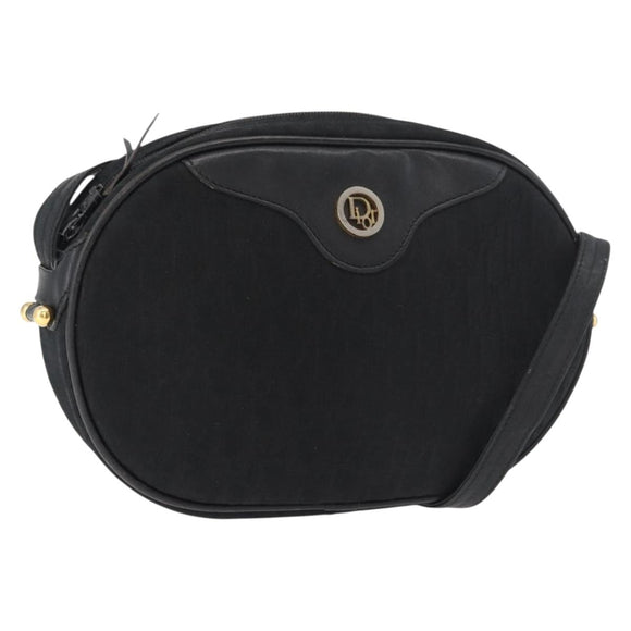 Christian Dior Trotter Canvas Shoulder Bag Black Gold Auth bs34928A