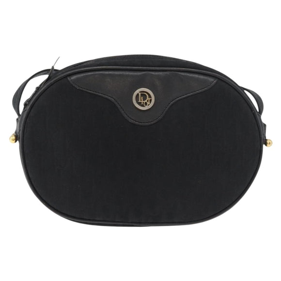 Christian Dior Trotter Canvas Shoulder Bag Black Gold Auth bs34928A