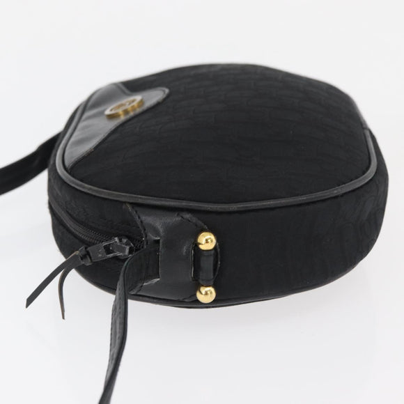 Christian Dior Trotter Canvas Shoulder Bag Black Gold Auth bs34928A