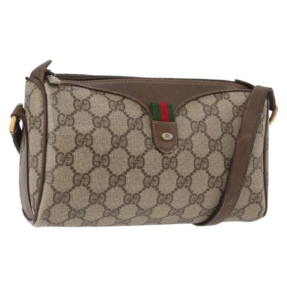 GUCCI GG Supreme Web Sherry Line Bag PVC Beige Gold 89 02 018 Auth bs34932