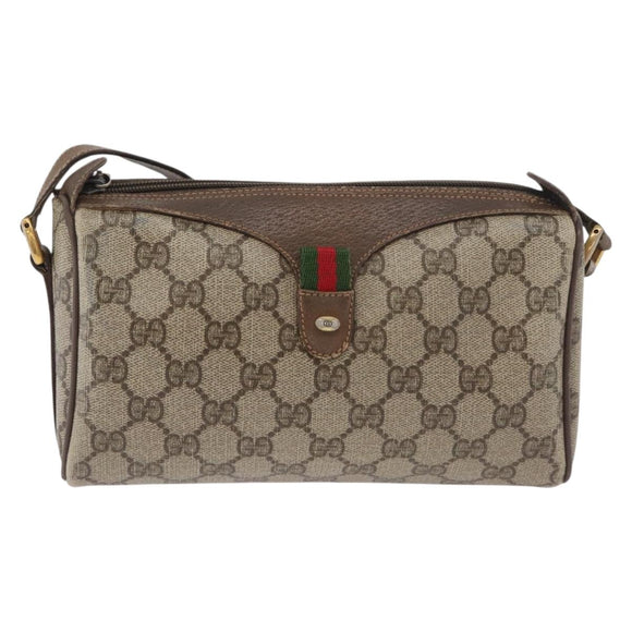 GUCCI GG Supreme Web Sherry Line Bag PVC Beige Gold 89 02 018 Auth bs34932