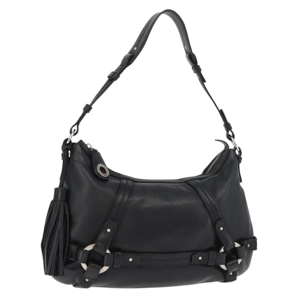 BALLY Shoulder Bag Leather Black Silver Auth bs34934A
