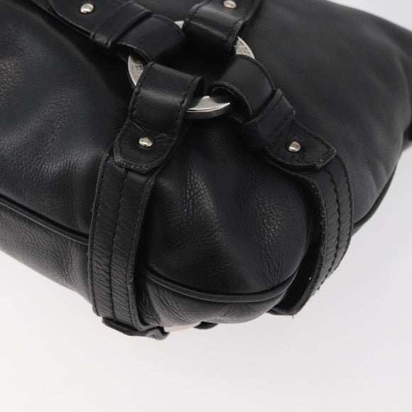 BALLY Shoulder Bag Leather Black Silver Auth bs34934A