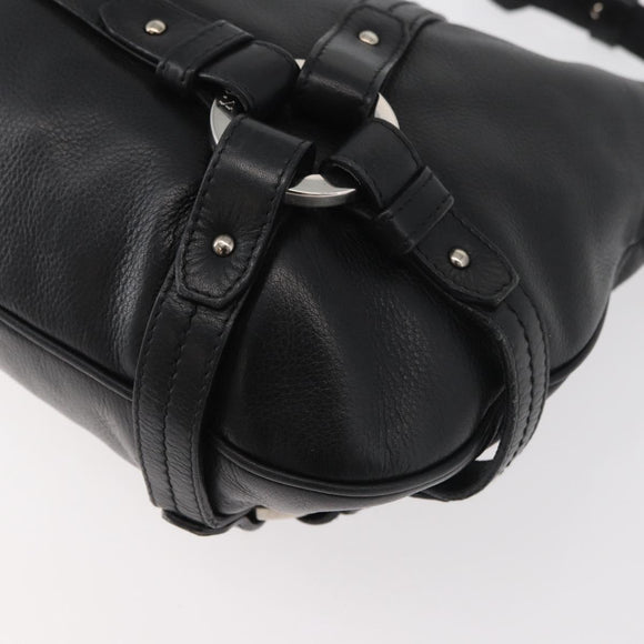 BALLY Shoulder Bag Leather Black Silver Auth bs34934A