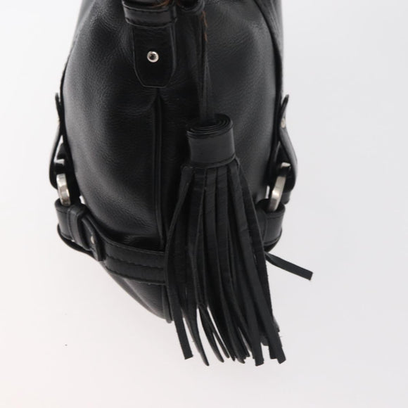 BALLY Shoulder Bag Leather Black Silver Auth bs34934A