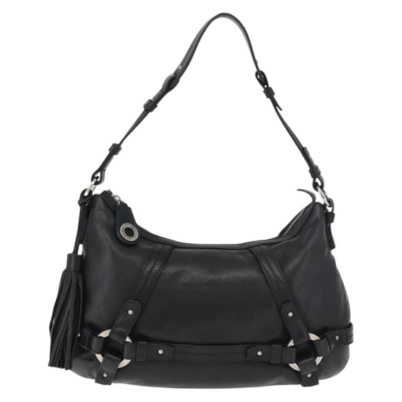 BALLY Shoulder Bag Leather Black Silver Auth bs34934A