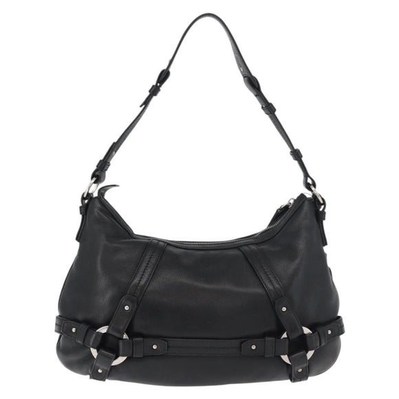 BALLY Shoulder Bag Leather Black Silver Auth bs34934A